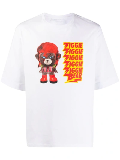 Neil Barrett Men's Short Sleeve T-shirt Crew Neckline Jumper Ziggie Bear In White