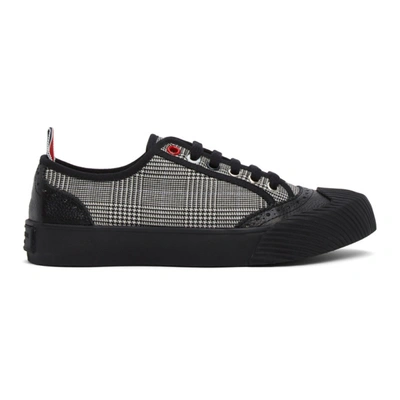 Thom Browne Black And White Houndstooth Vulcanized Brogued Sneakers In 980 Blk/wht