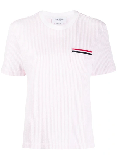 Thom Browne Striped Pocket Seersucker T-shirt In Pink