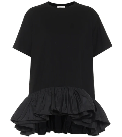 Alexander Mcqueen Ruffle-trimmed Cotton Jersey T-shirt In Black