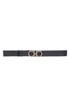 Ferragamo Gancini Reversible Leather Belt In Blue In Stromboli Sand