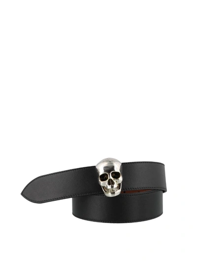 Alexander Mcqueen Skull Smooth Leather Belt In Black