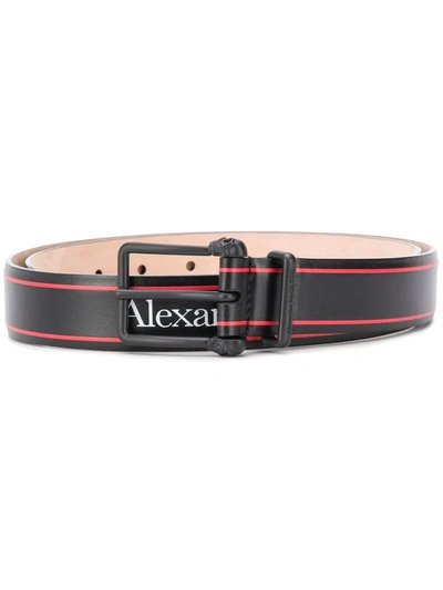 Alexander Mcqueen Logo Print Tonal Buckle Belt In Black