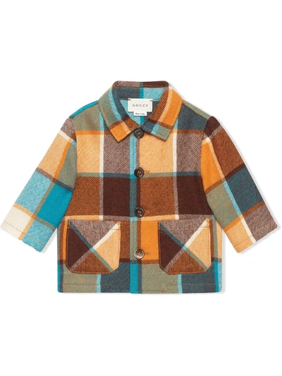 Gucci Baby Check Wool Jacket In Brown