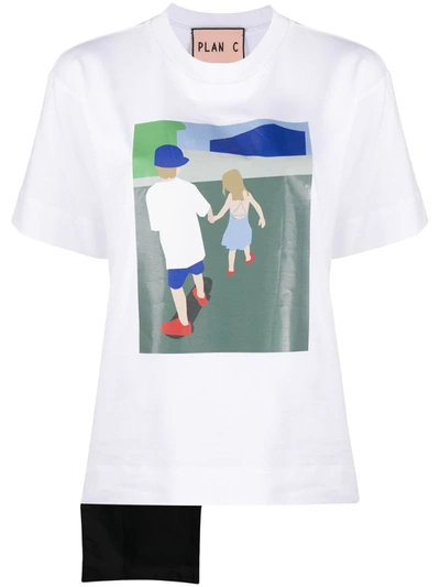 Plan C Colour Block Print T-shirt In White