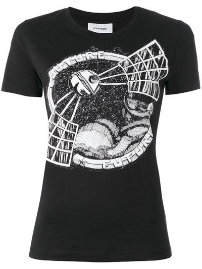 Courrèges Satellite Printed Cotton Jersey T-shirt In Black
