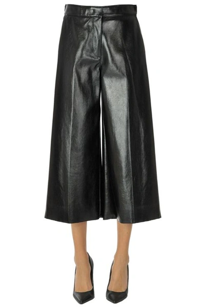 Msgm Cropped Eco-leather Trousers In Black