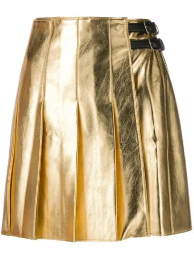 Msgm Eco Pleated Faux-leather Mini Skirt In Gold