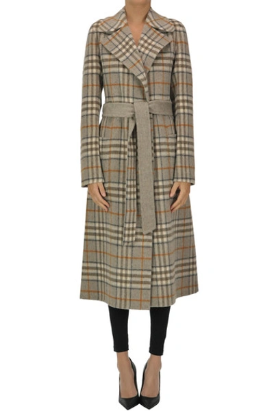 The Loom Reversible Checked Print Dressing Gown Coat In Dove-grey
