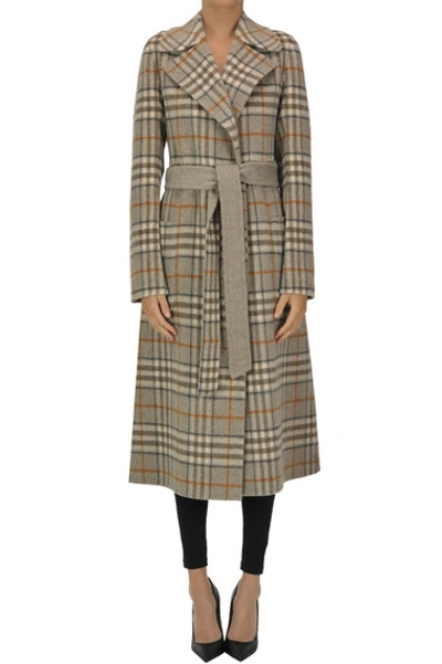 The Loom Reversible Checked Print Robe Coat In Dove-grey