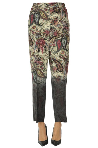 Etro Cropped Printed Wool-crepe Tapered Trousers In Beige