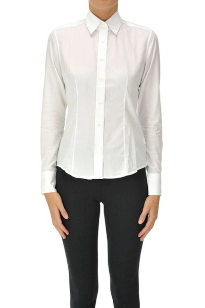 Caliban Stretch Cotton And Tencel Shirt In White