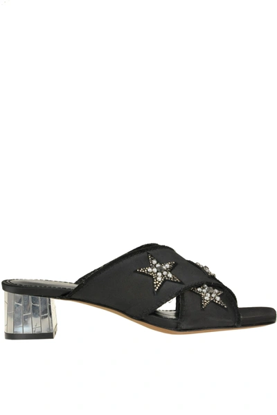 Lola Cruz Embellished Satin Mules In Black