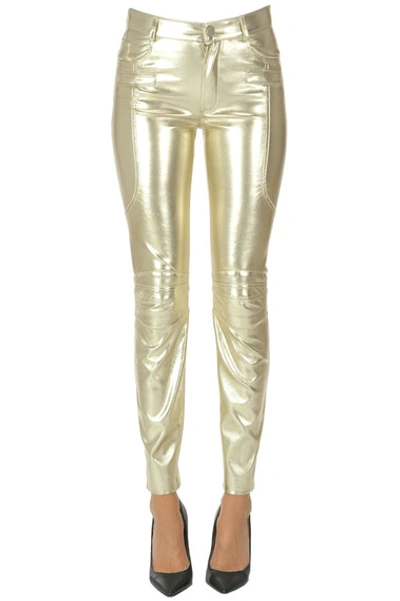 Pinko Time Metallic Effect Eco-leather Trousers In Gold