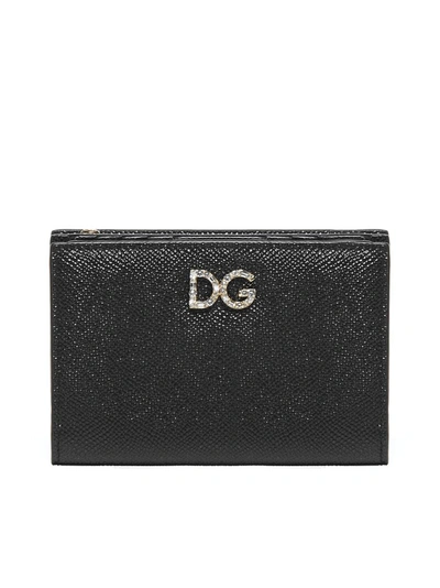 Dolce & Gabbana Logo Embellished Wallet In Black