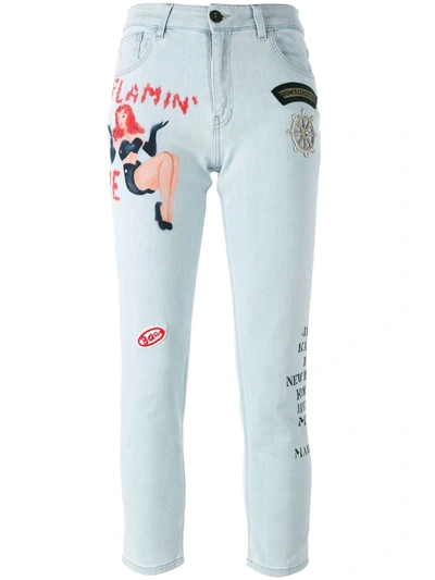 Mr & Mrs Italy Tattoo Print Embellished Jeans In Blue