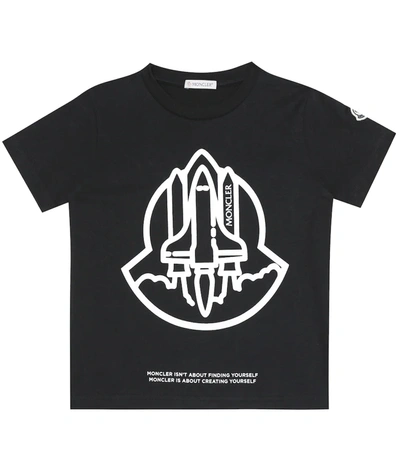 Moncler Kids' Logo Print Cotton Jersey T-shirt In Black