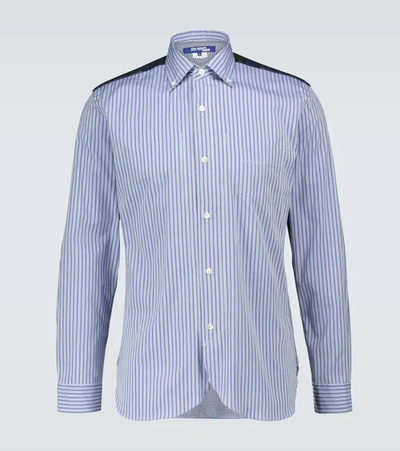 Junya Watanabe Striped Cotton Poplin Shirt W/back Check In Sax/blu X Nv X