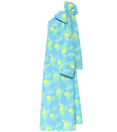 Bernadette Winnie Taffeta Dress In Yellow Painted Rose On Blue In Multi