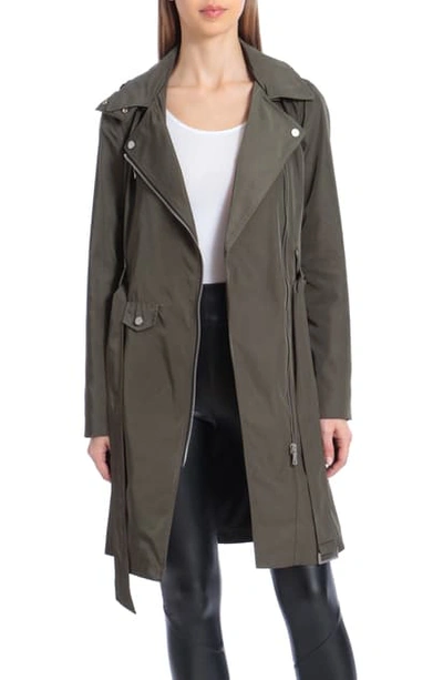 Avec Les Filles Water Resistant Moto Detail Trench Coat In Army