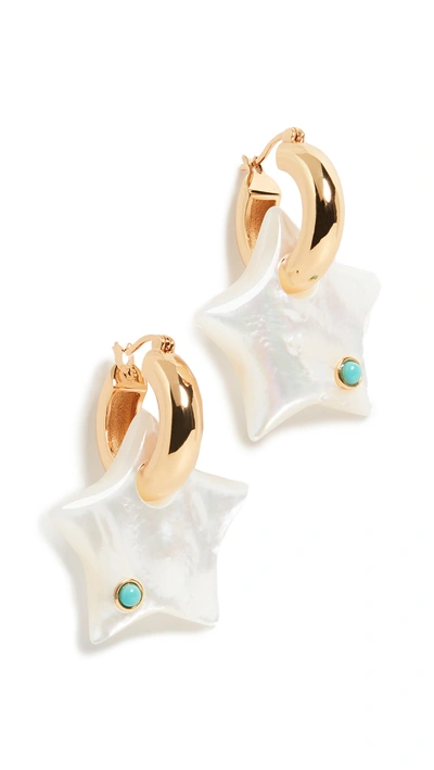 Lizzie Fortunato 18k Goldplated, Mother-of-pearl & Turquoise Jumelle Star Charm Hoop Earrings