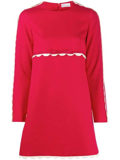 Red Valentino Scallop-trim Long-sleeve Dress In Red