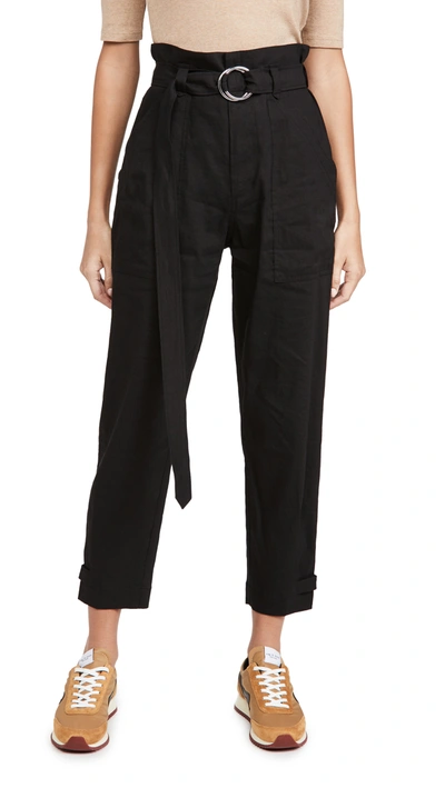 Frame Paperbag-waist Linen-blend Trousers In Noir