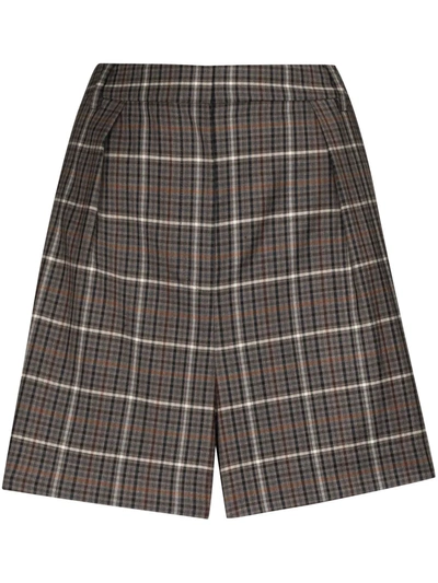 Tibi Gabe Pleated Checked Woven Shorts In Grey