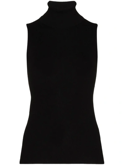 Tibi Wool Turtleneck Sleeveless Sweater In Black