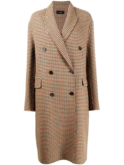 Joseph Carles Houndstooth Wool-blend Double-breasted Coat In Chocolate