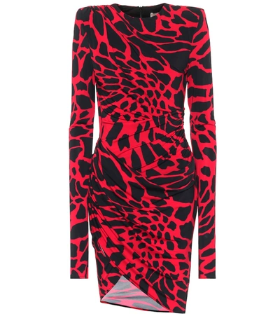 Alexandre Vauthier Giraffe-print Ruched Jersey Mini Dress In Red