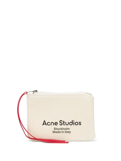 Acne Studios Malachite Small Logo-print Canvas Pouch In Beige