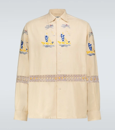 Bode Sailing-embroidered Silk-canvas Shirt In Neutrals
