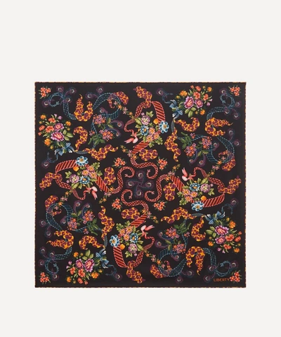 Liberty Spitalfields Silk 70 X 70cm Silk Twill Scarf In Black