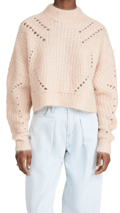 Anine Bing Jordan Pointelle Mohair Blend Crop Sweater In Pink
