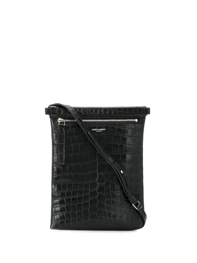 Saint Laurent Embossed Crocodile Effect Messenger Bag In Black