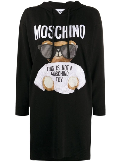 Moschino Teddy Bear Wool Hooded Dress In Black