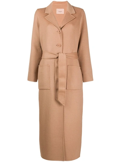 Twinset Twin-set Women's Beige Polyester Trench Coat In Brown