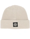 Stone Island Ribbed Wool Beanie Hat In White