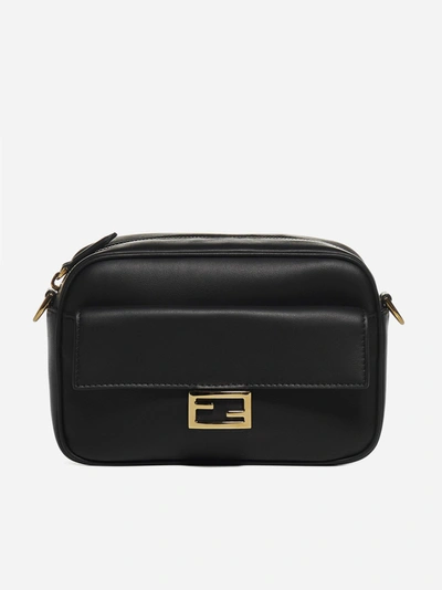Fendi Logo Leather Camera Bag In Black
