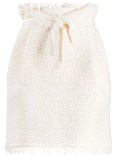 Alberta Ferretti Tweed Paperbag Waist Mini Skirt In White