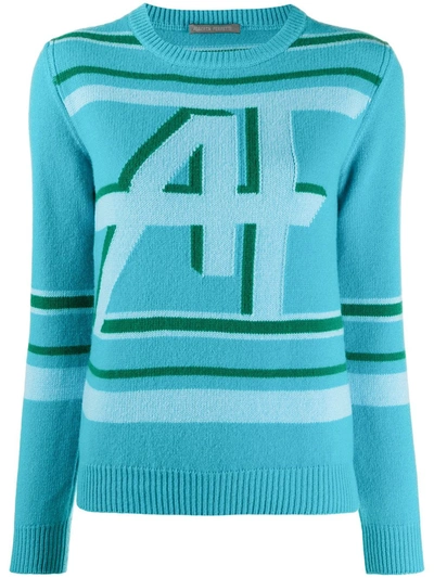 Alberta Ferretti Long-sleeved Monogram Knit Jumper In Blue