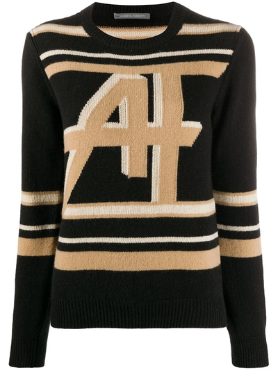 Alberta Ferretti Long-sleeved Monogram Knit Jumper In Black