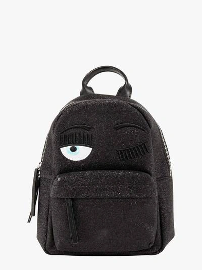 Chiara Ferragni Winking Eye Glitter Backpack In Black