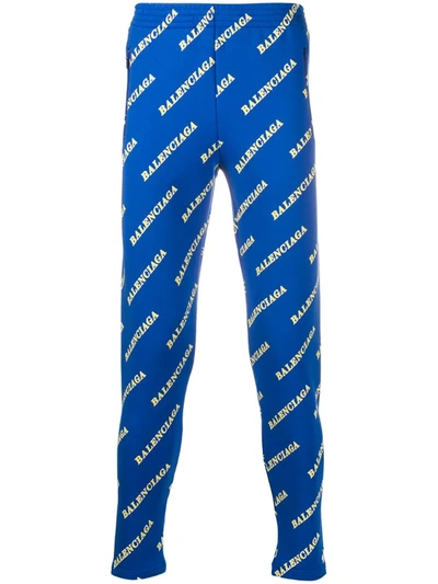 Balenciaga All-over Logo Slim Track Trousers In Blue