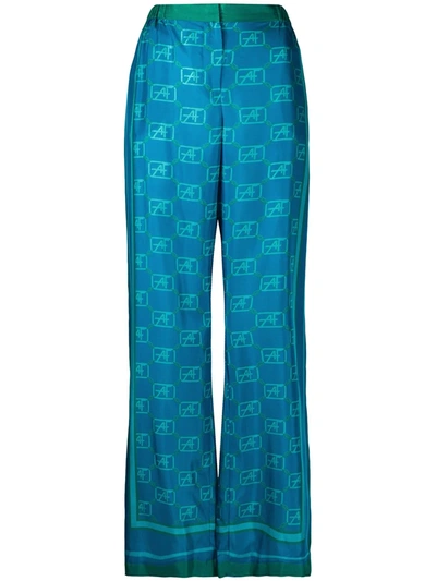 Alberta Ferretti Monogram Print Wide Leg Trousers In Blue