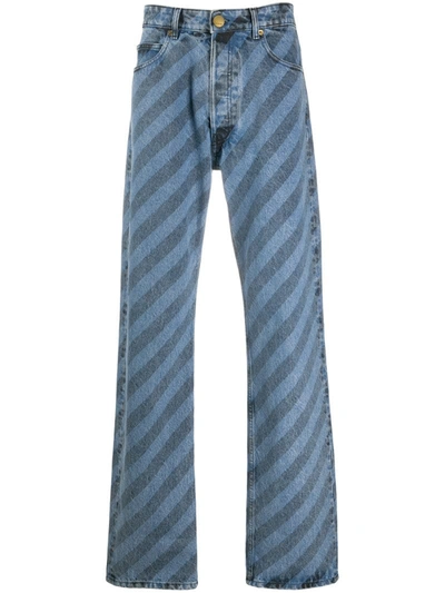 Marni Diagonal Stripes Straight Jeans In Blue