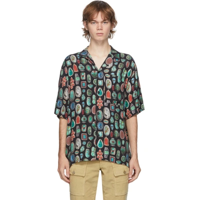Palm Angels Multicolor Jewels Bowling Short Sleeve Shirt In Black/multi