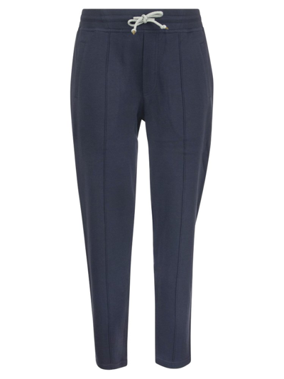 Brunello Cucinelli Drawstring Straight-leg Trousers In Blu