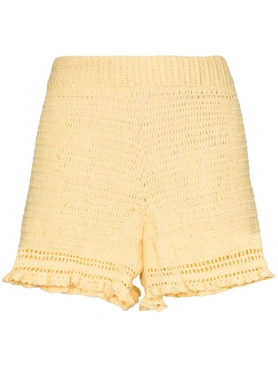 She Made Me Ruffled Crochet-knit Shorts In Yellow